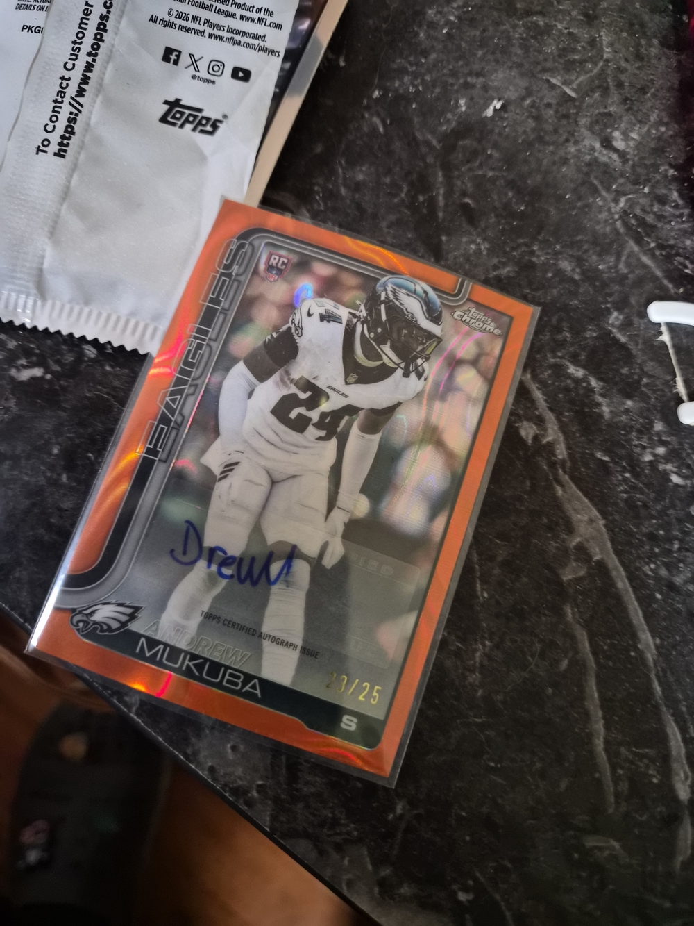 Topps Orange Prizm Rookie Autograph Football Card - Drew Mukuba